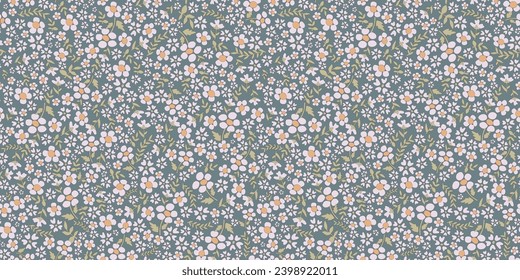 Vintage colorful cute seamless ditsy wild flowers blossom pattern - All over floral retro daisy with leaves print for fabric wallpaper or wrapping paper