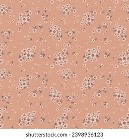 Vintage colorful cute seamless ditsy wild flowers blossom pattern - All over floral retro daisy with leaves print for fabric wallpaper or wrapping paper