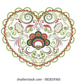 Vintage colorful decorative floral ornament in a shape of a heart.