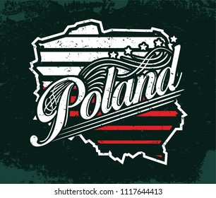 Vintage colorful Europe county with map and flag label concept. Vector illustration design for t-shirt and printing.