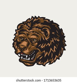 Vintage colorful ferocious bear head on light background isolated vector illustration