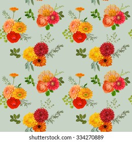 Vintage Colorful Floral Background - seamless pattern - in vector