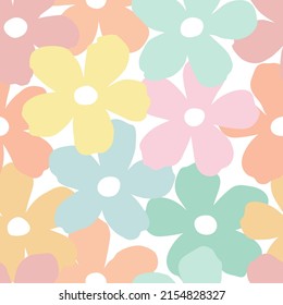 Vintage colorful floral pattern with hand drawn flowers, seamless vector repeat