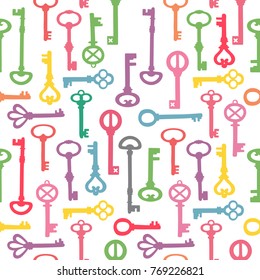 Vintage colorful key seamless pattern, vector illustration