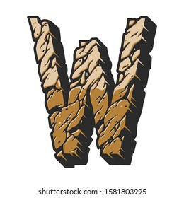Vintage colorful letter W template with desert cracked land texture isolated vector illustration