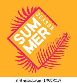 Vintage colorful minimalistic composition with tropical leaf and inscription. Vivid vector element for sticker, cover or print isolated on white background.