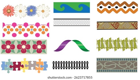Vintage colorful naive brush paint strokes. Retro fun quirky childish text frames, highlights, flowers and leaves. Bold funky dots.