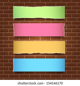 Vintage colorful note papers background on brick wall texture - Vector illustration