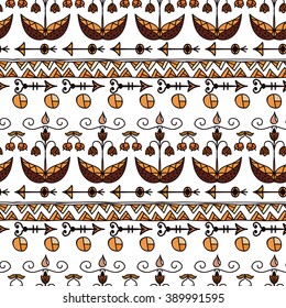Vintage colorful retro seamless pattern with floral hand ornamental. Vector illustration