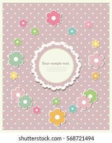 Vintage colorful scrap booking template for kid party, invitation, greeting, baby boy, girl shower card, Happy birthday label, postcard frame, child album. Vector illustration in vintage style