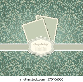 Vintage colorful scrap booking template for party, invitation, greeting card, Happy birthday label, postcard frame, album. Vector illustration in vintage style
