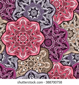 Vintage colorful seamless oriental mandala pattern. East Indian style. Beautiful background for card, invitation, flyer, birthday, mother's day, wedding, textile, wrapping paper. Vector illustration.