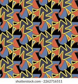 Vintage colorful seamless pattern. Overlapping art forms, stripes, polygons, segments are grouped and arranged in a certain order. Vector. 