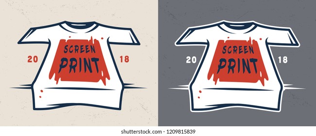 Vintage colorful serigraphy concept with print on white shirt isolated vector illustration