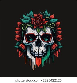 Vintage colorful skull face art design in vector illustration. Revolutionary spirit