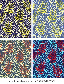 Vintage colorful textile pattern set in a natural style. Vintage Vector Floral Pattern. Geometric and leaf ornament. Exotic jungle wallpaper