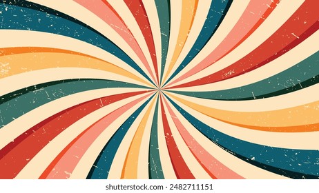 Vintage, colorful, textured radiating pattern. Suitable for retro designs, backgrounds, wallpapers, textiles, and artistic projects needing a unique flair.