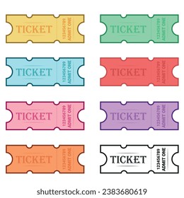  Vintage colorful ticket templates in retro style. For excursion routes, retro parties and clubs, cinema, theater and other projects. Just add your own text. Vector, can be used for printing.