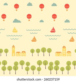 Vintage colorful town pattern
