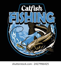 Vintage Colorful T-Shirt Design Catfish Fishing