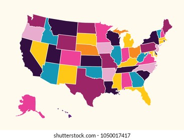 Vintage colorful United State of America map. Vector.