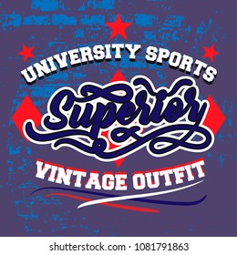 Vintage colorful varsity emblem with grunge background. Vector illustration design for t-shirt and printing.