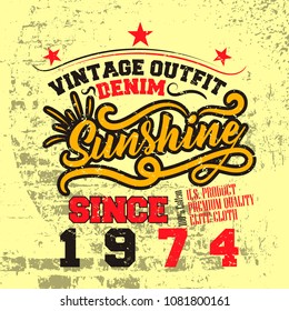 Vintage colorful varsity emblem with grunge background. Vector illustration design for t-shirt and printing.