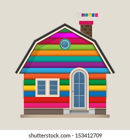 Vintage colorful wooden house icon - Vector illustration