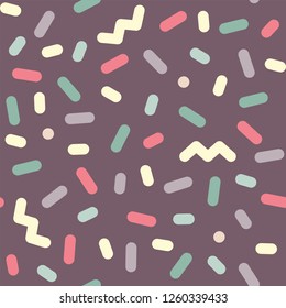 vintage colorfull ornament of dots, zig-zags and rounded sticks in vector. Seamless. Vector
