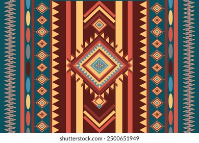 Vintage colorred Ethnic abstract pattern tribal seamless. Aztec geometric art. Navajo textile background design for wallpaper, cushions, clothing, and fabric. Vector illustration embroidery style.