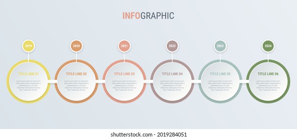 Vintage colors diagram, infographic template. Timeline with 6 steps. Circle workflow process for business. Vector design.