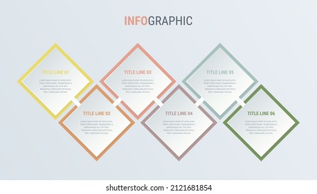 Vintage colors diagram, infographic template. Timeline with 6 steps. Square workflow process for business. Vector design.