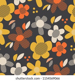 Vintage colors geometric floral seamless pattern. Abstract simple textured  flower repeatable motif for fabric, background.
