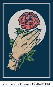 Vintage Colors Praying Hand Holding Rose