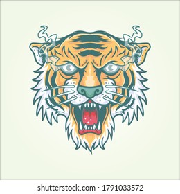 Vintage colour tiger head  with smoked eyes