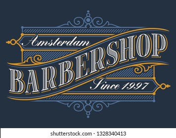 Vintage coloured lettering for the barbershop on the dark background. All items are in separate groups