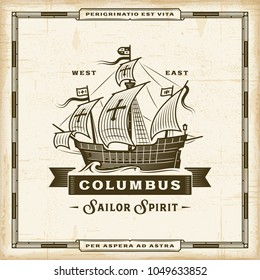 Vintage Columbus Label. Editable EPS10 vector illustration in retro woodcut style with transparency.