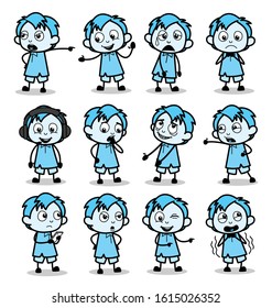 Vintage Comic Office Guy Poses - Set of Concepts Vector illustrations