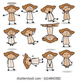 Vintage Comic Office Lady Poses - Set of Concepts Vector illustrations