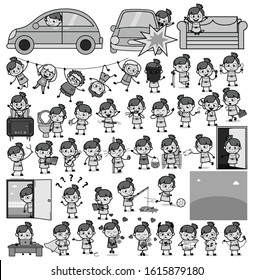 Vintage Comic Teen Girls - Set of Concepts Vector illustrations
