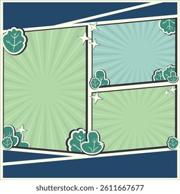 Vintage comic template with plant theme and leaf 