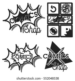 Vintage comics shop emblems