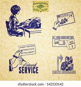 Vintage communication illustration set