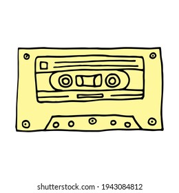 cassette compacto vintage - dibujo a mano vectorial. Cinta compacta de dibujo de Doodle