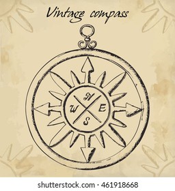 Vintage compass amulet. Vector illustration.