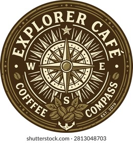 Vintage compass design logo for a caf