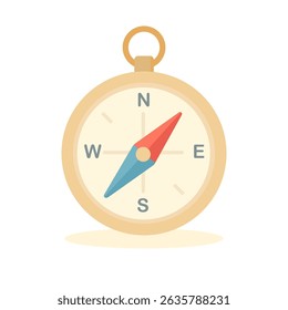 Vintage compass icon with red and blue needle, compass illustration in flat style ideal for navigation, travel, exploration, and adventure-themed visual designs.