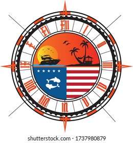 Vintage compass isolated on white background illustration.United state.