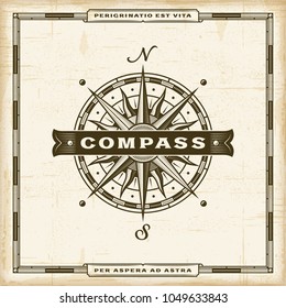 Vintage Compass Label. Editable EPS10 vector illustration in retro woodcut style with transparency.