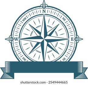 Vintage compass logo. Retro travel navigation star